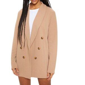 PrettyLittleThing Oversized Camel Peacoat Style Button Detail Blazer Size 0 Chic